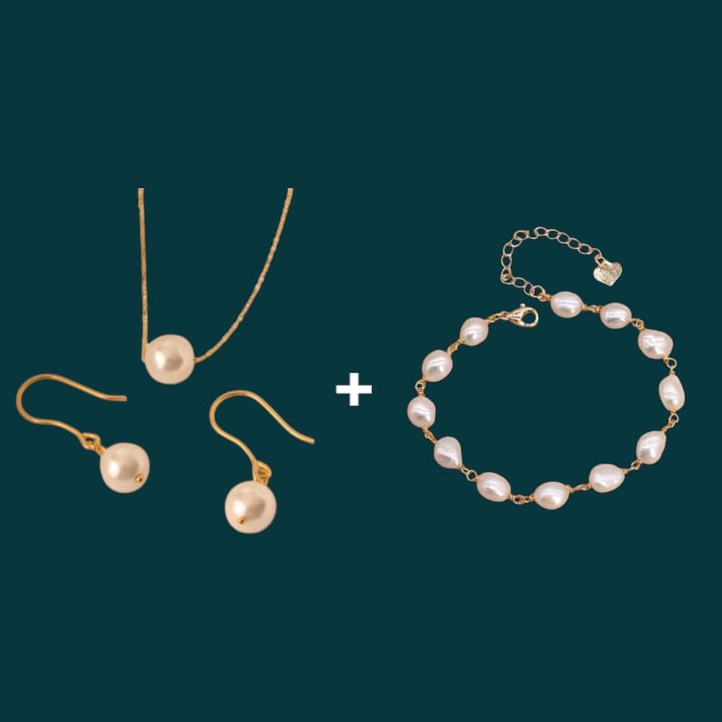 Freshwater Pearls Combo – Bracelet & Drop Chain Set